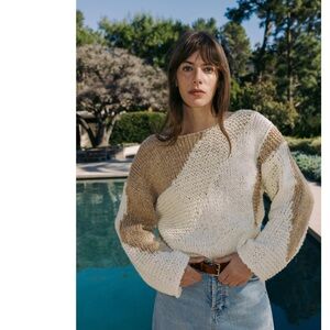 Cozy Colorblock Sweater in Beige and White